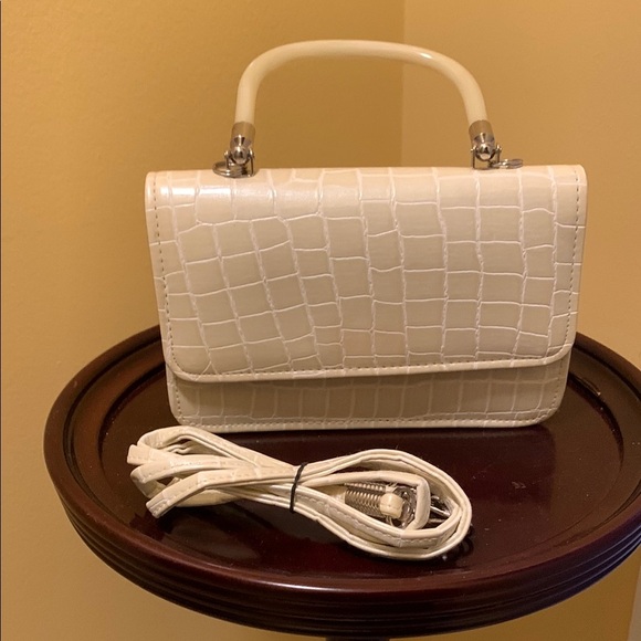 Jeanne Lottie Vintage Cream Mini Bag with Crocodile Texture and Detachable Strap - Picture 1 of 15
